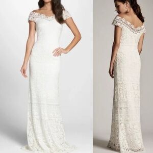 BHLDN TADASHI SHOJI Bridal Ivory Joelle Off Shoulder Illusion Lace Gown 10 NWT
